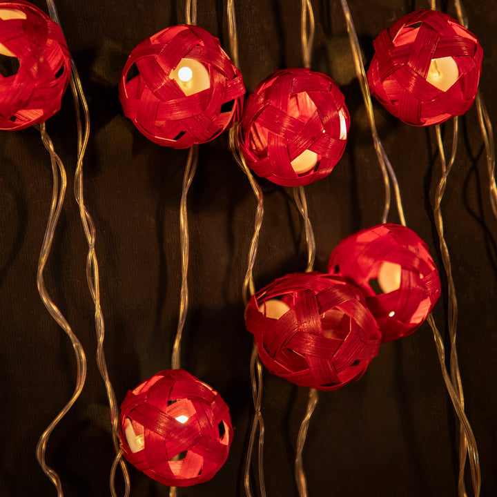 Star Full Moon Handcrafted Red Bamboo LED Fairy Light For Festive Decor