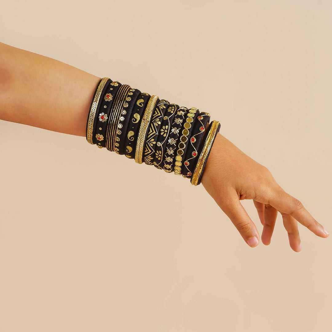 Black Handcrafted Chhaya Bangles | Set of 12