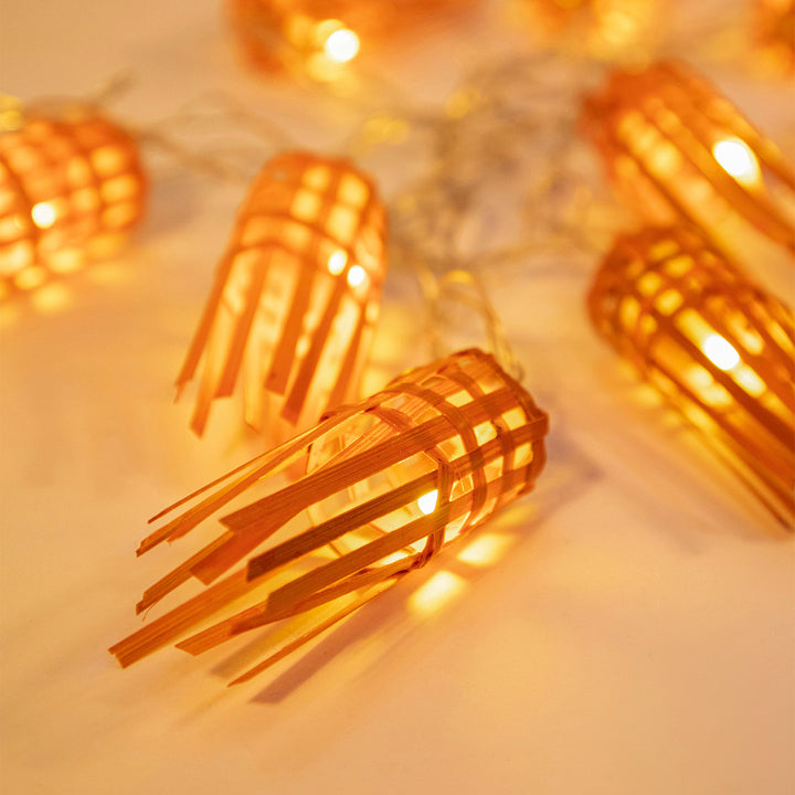 Frill Handcrafted Orange Bamboo LED Fairy Light For Festive Decor
