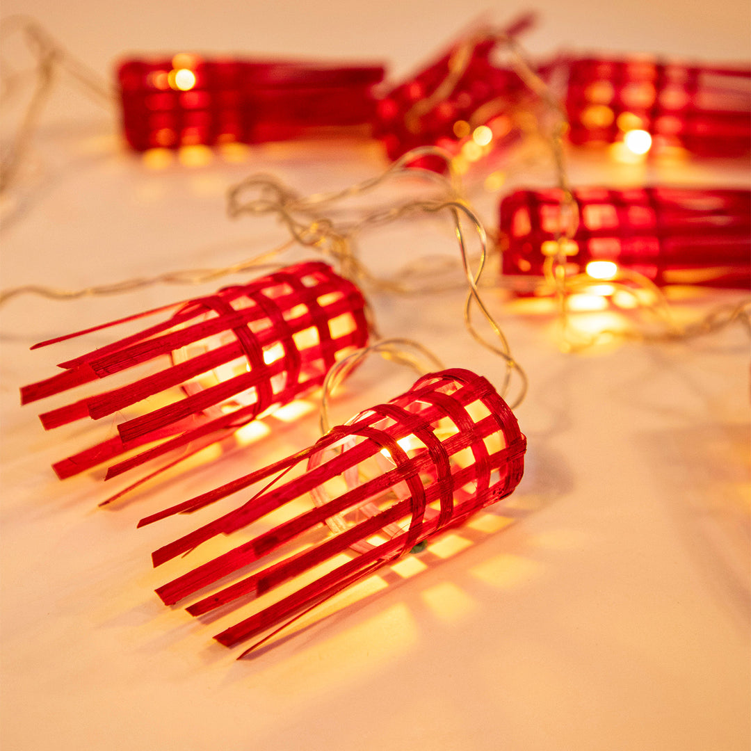 Frill Handcrafted Red Bamboo LED Fairy Light For Festive Decor