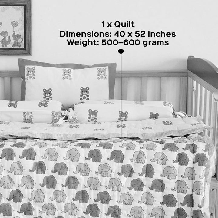 Tiny Teddy Hand Block Printed Baby Quilt
