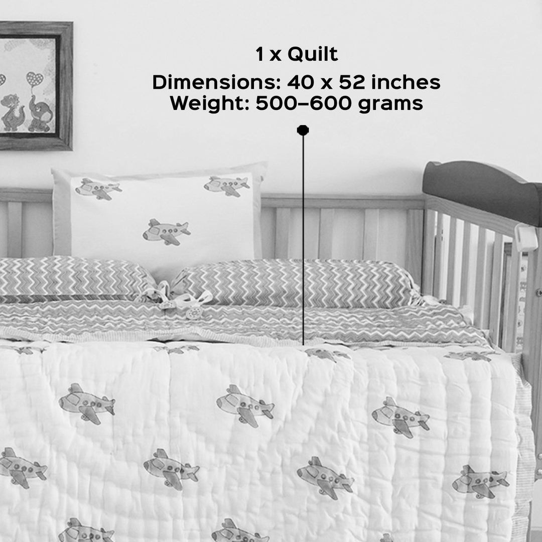 Flying Machine Hand Block Printed Baby Quilt