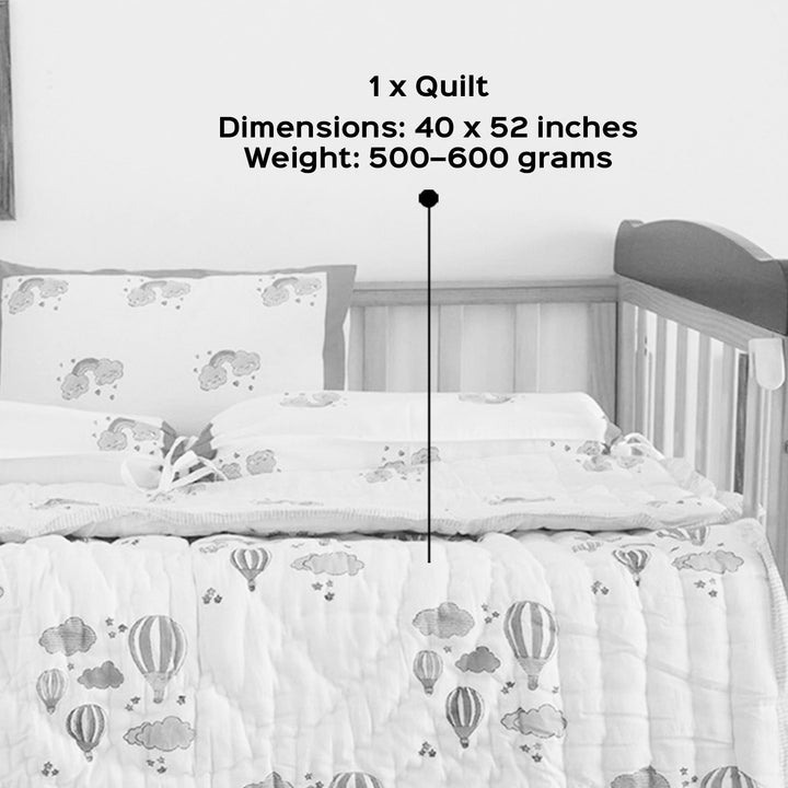 Hot Air Balloon Hand Block Printed Baby Quilt