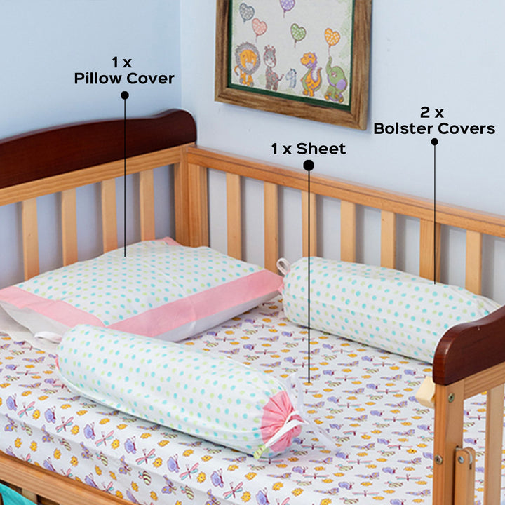Lilac Butterfly Hand Block Printed Baby Bedding Cot Set