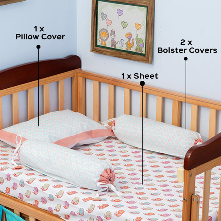Colorful Snail Hand Block Printed Baby Bedding Cot Set