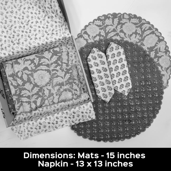 6 Pc | Green Scalloped Reversible Hand Block Printed Dining Table Mat Set