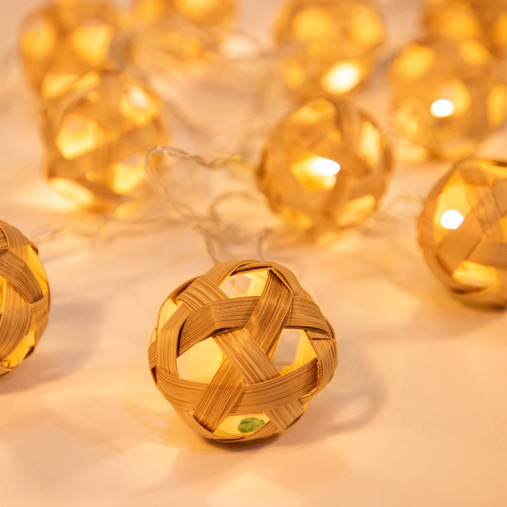 Star Full Moon Handcrafted Beige Bamboo LED Fairy Light For Home Decor
