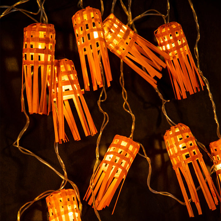 Frill Handcrafted Orange Bamboo LED Fairy Light For Festive Decor