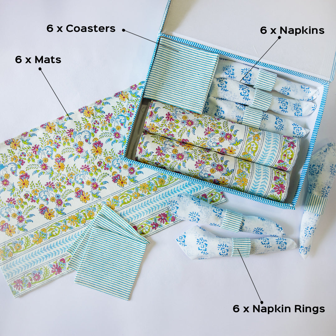 The Enchanted Garden Hand Block Printed Table Linen Set