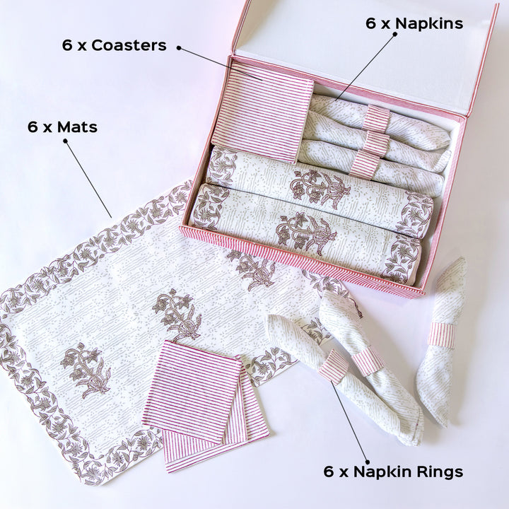 Silver Spring Hand Block Printed Table Linen Set