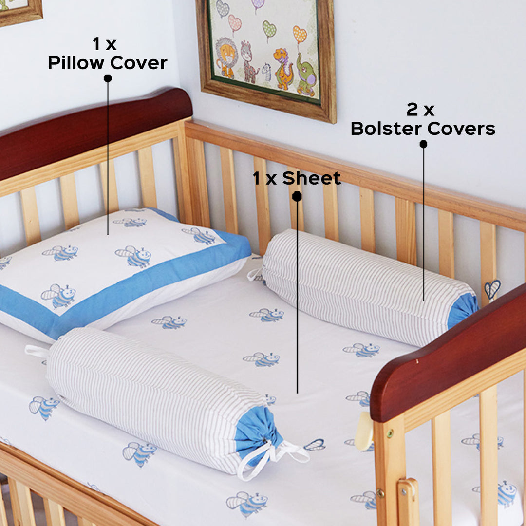 Honeybee Hand Block Printed Baby Bedding Cot Set