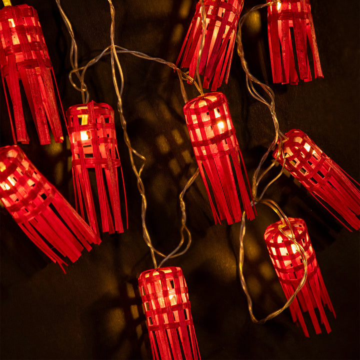 Frill Handcrafted Red Bamboo LED Fairy Light For Festive Decor
