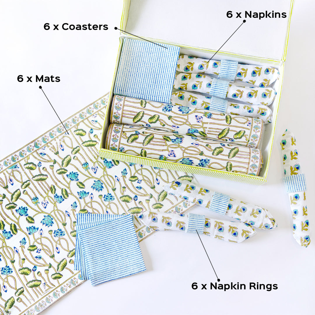 Royal Lotus Hand Block Printed Table Linen Set