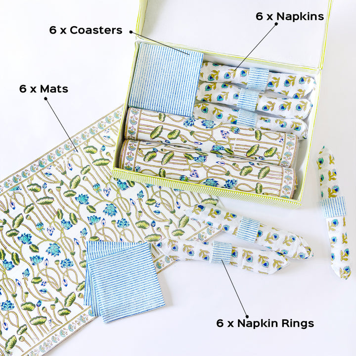 Royal Lotus Hand Block Printed Table Linen Set