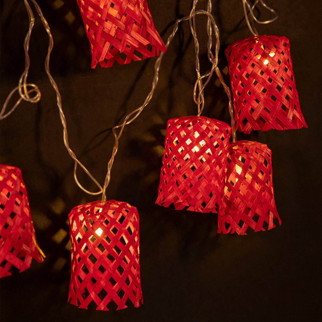 Vine Handcrafted Red Bamboo LED Fairy Light For Festive Decor