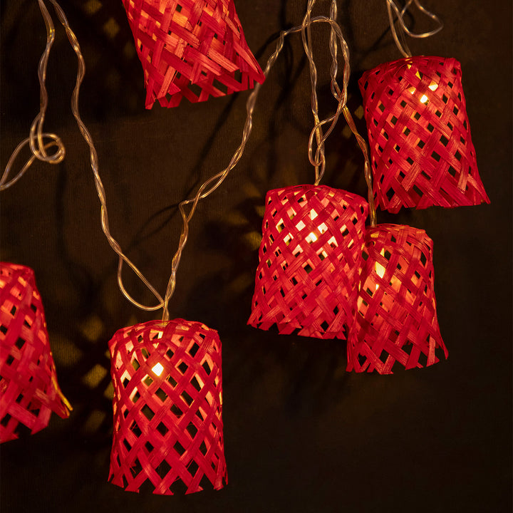 Vine Handcrafted Red Bamboo LED Fairy Light For Festive Decor