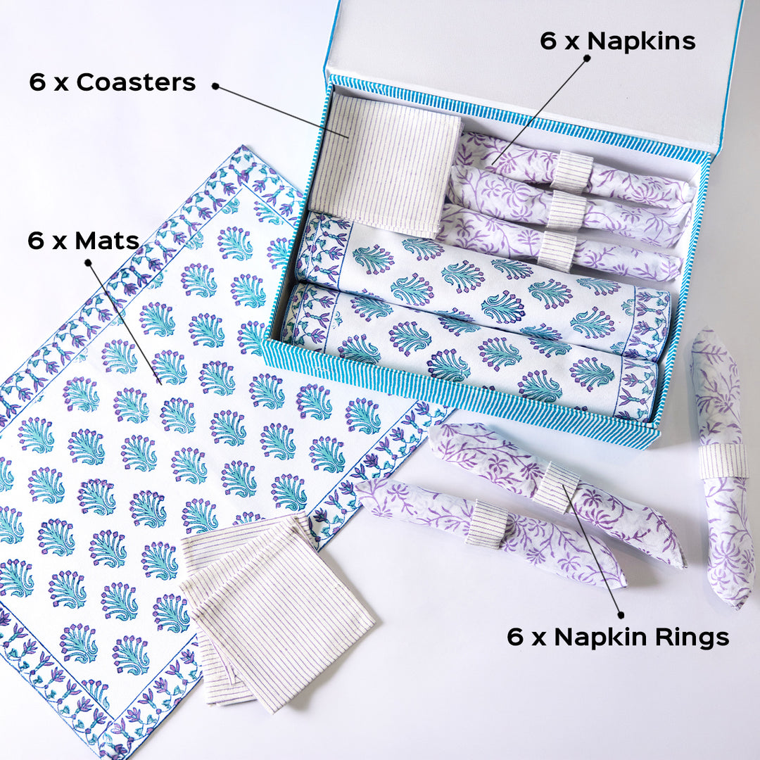Buds & Blooms Hand Block Printed Table Linen Set