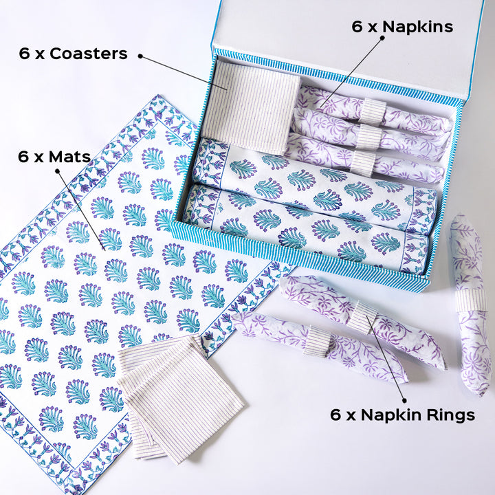 Buds & Blooms Hand Block Printed Table Linen Set