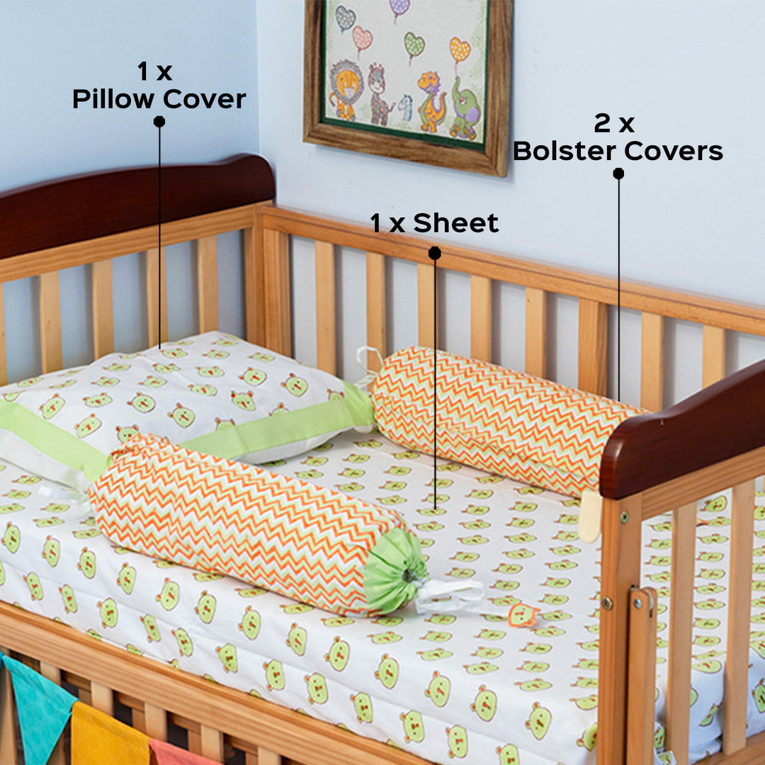 Green Panda Hand Block Printed Baby Bedding Cot Set