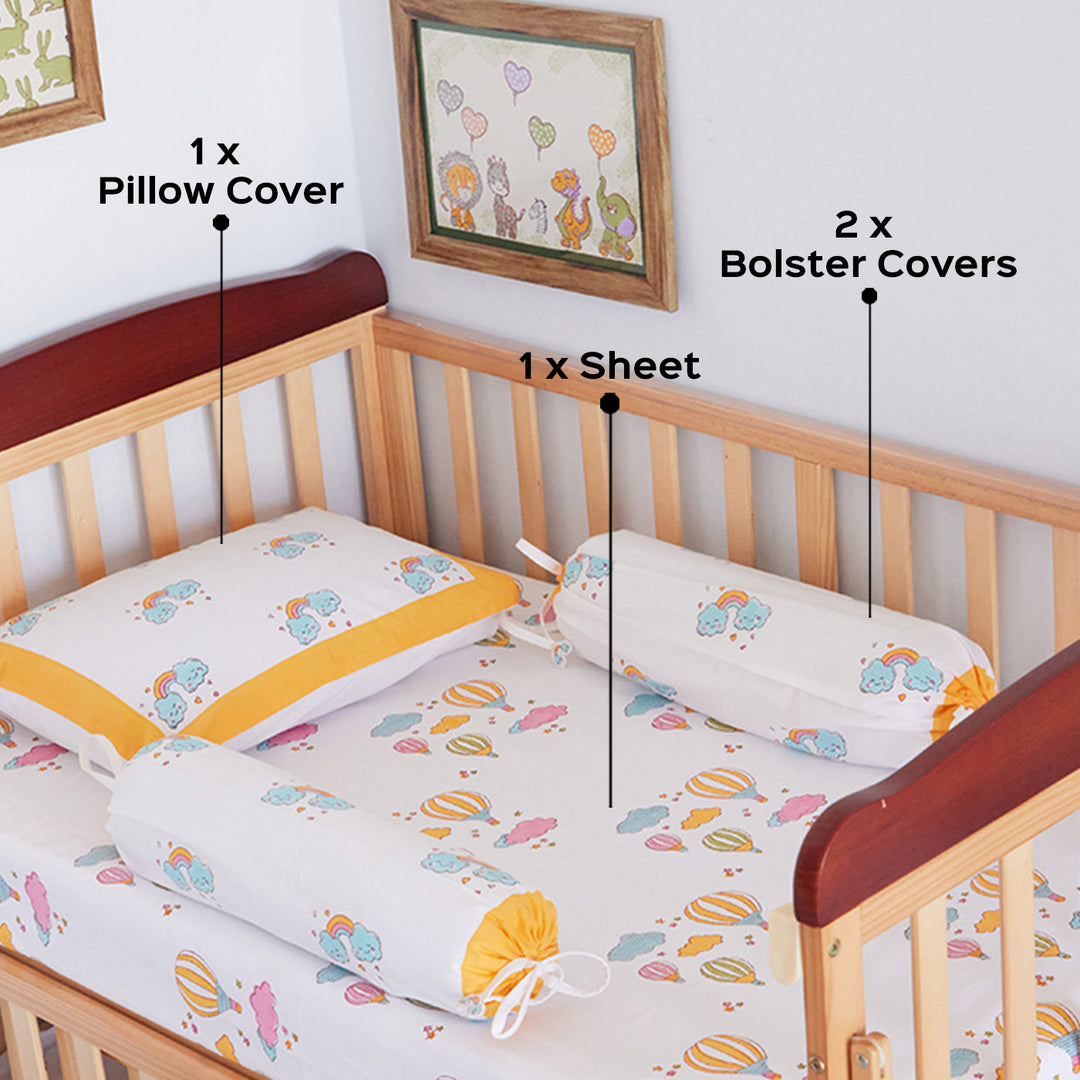 Hot Air Balloon Hand Block Printed Baby Bedding Cot Set