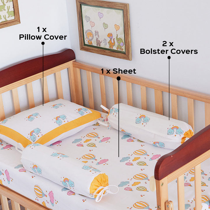 Hot Air Balloon Hand Block Printed Baby Bedding Cot Set