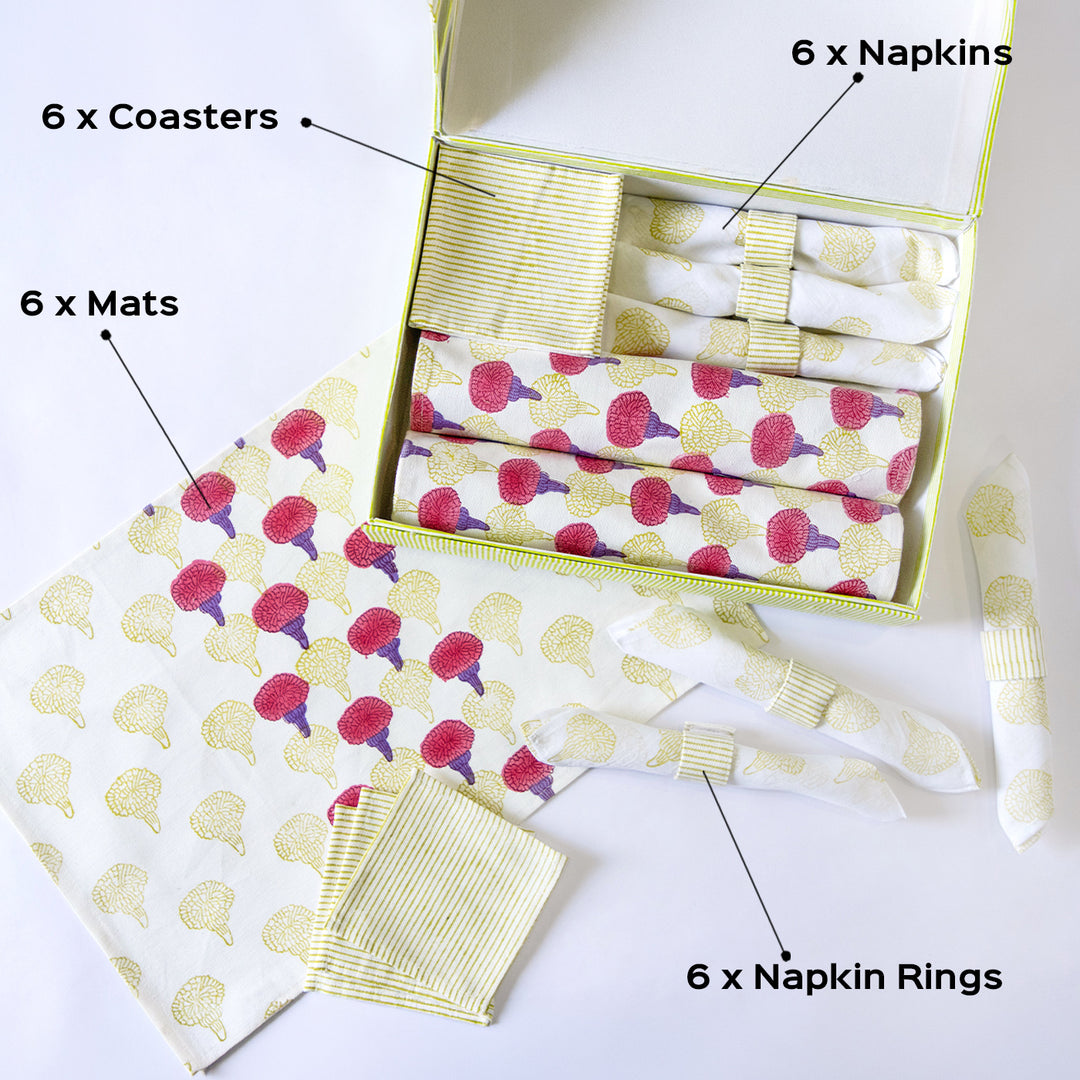 Marigold Blush Hand Block Printed Table Linen Set