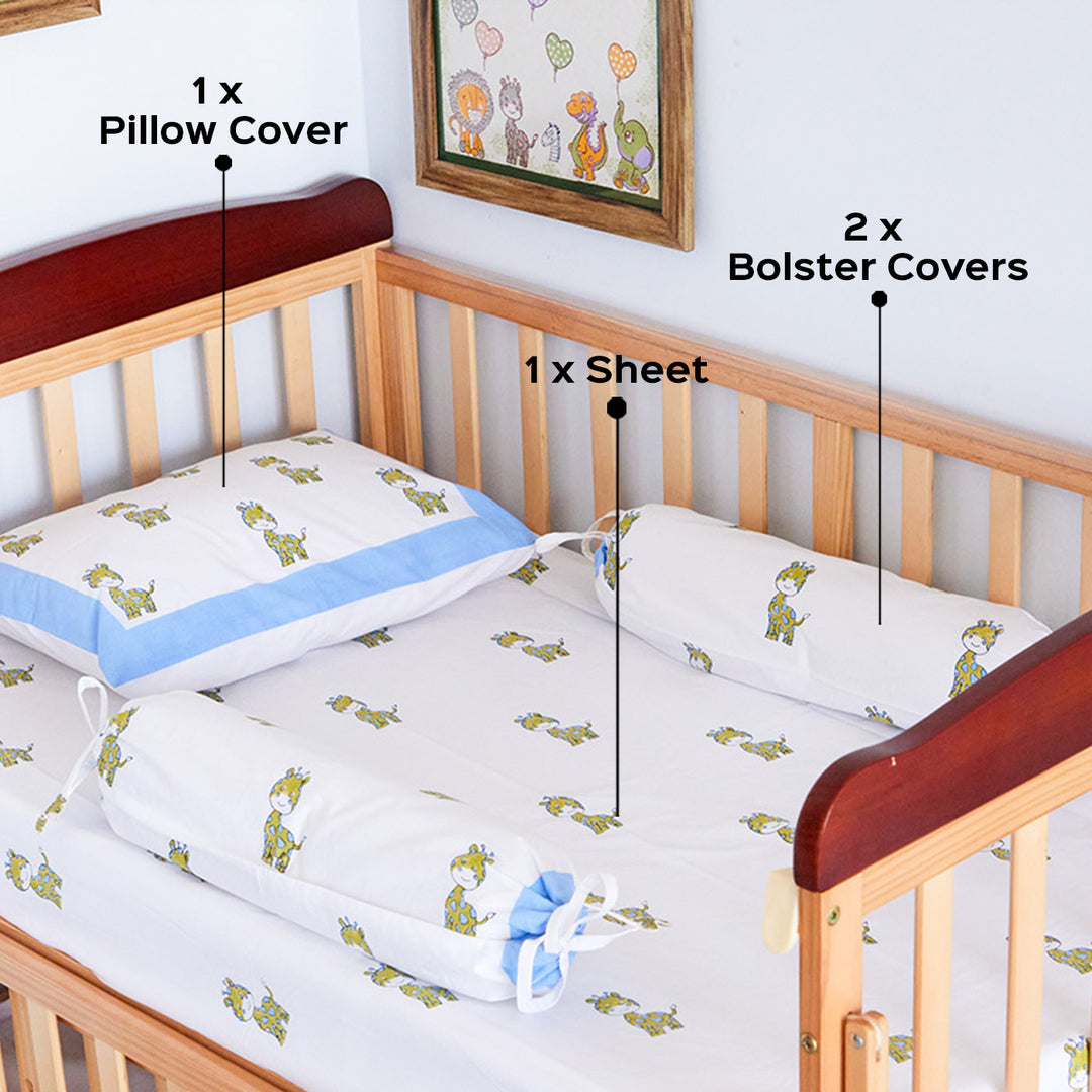 World Of Giraffe Hand Block Printed Baby Bedding Cot Set