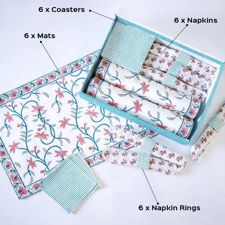 Summer Breeze Hand Block Printed Table Linen Set