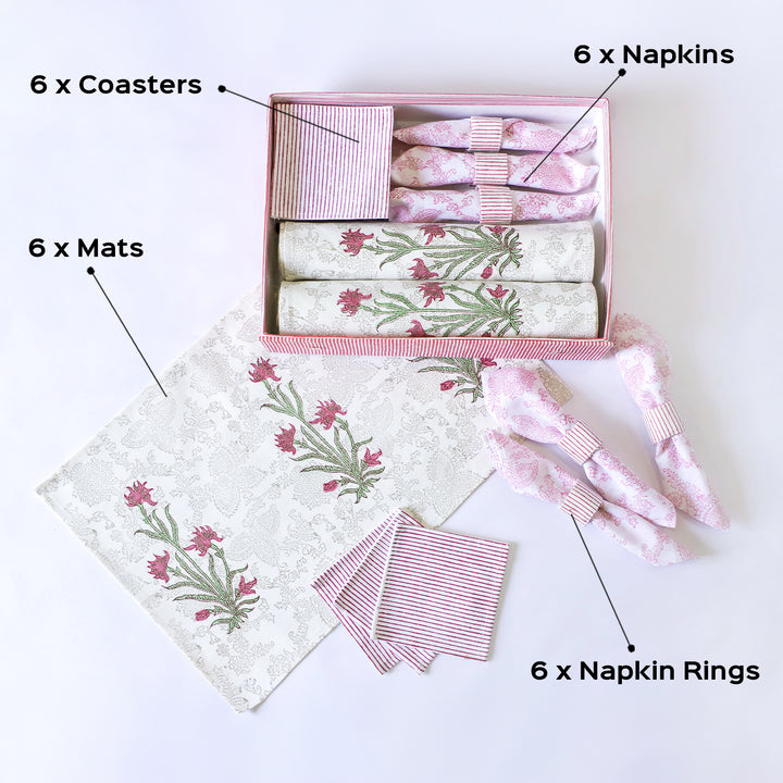 Jasper Lily Hand Block Printed Table Linen Set