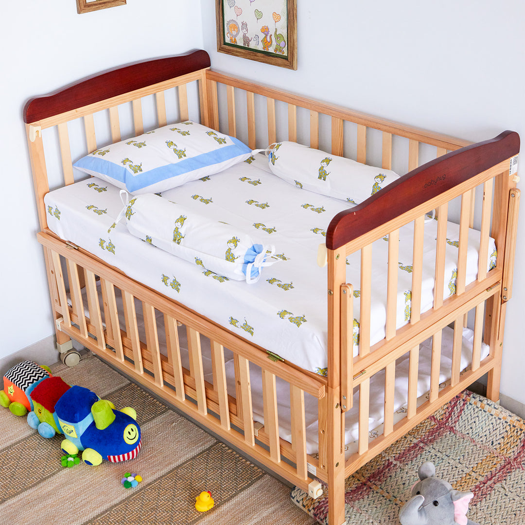 World Of Giraffe Hand Block Printed Baby Bedding Cot Set
