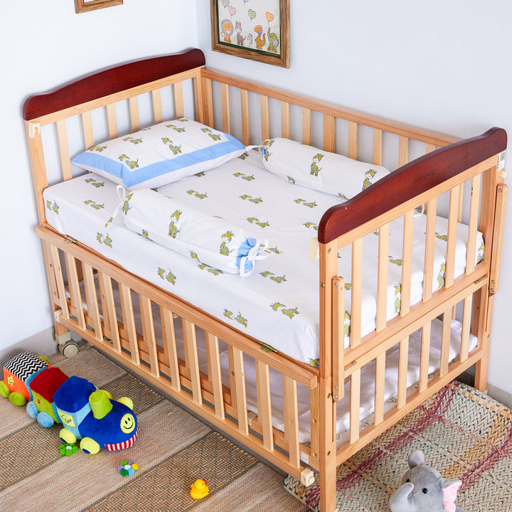 World Of Giraffe Hand Block Printed Baby Bedding Cot Set