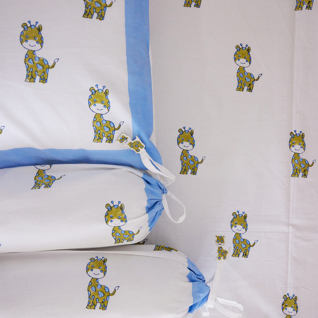 World Of Giraffe Hand Block Printed Baby Bedding Cot Set