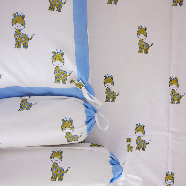 World Of Giraffe Hand Block Printed Baby Bedding Cot Set