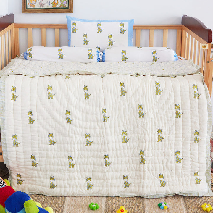 World Of Giraffe Hand Block Printed Baby Quilt