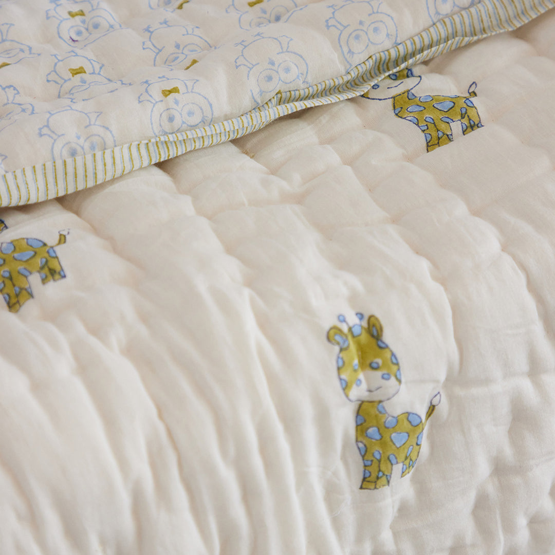 World Of Giraffe Hand Block Printed Baby Quilt