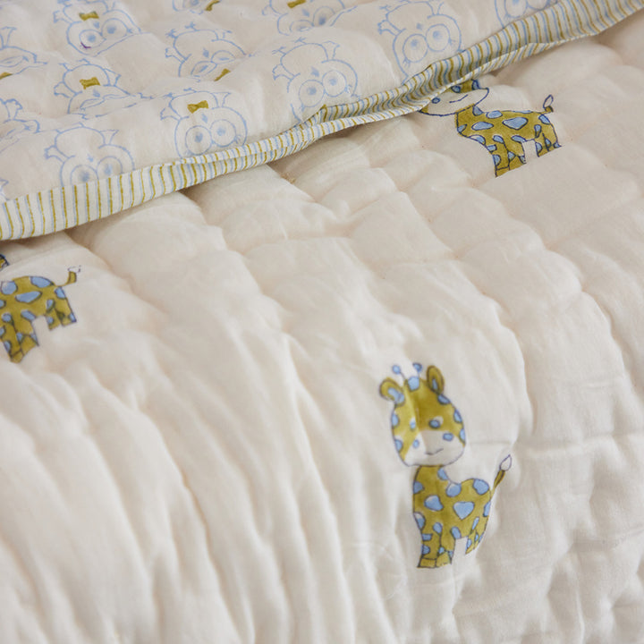 World Of Giraffe Hand Block Printed Baby Quilt