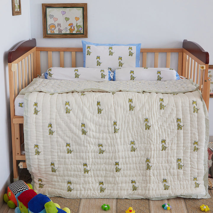World Of Giraffe Hand Block Printed Baby Quilt