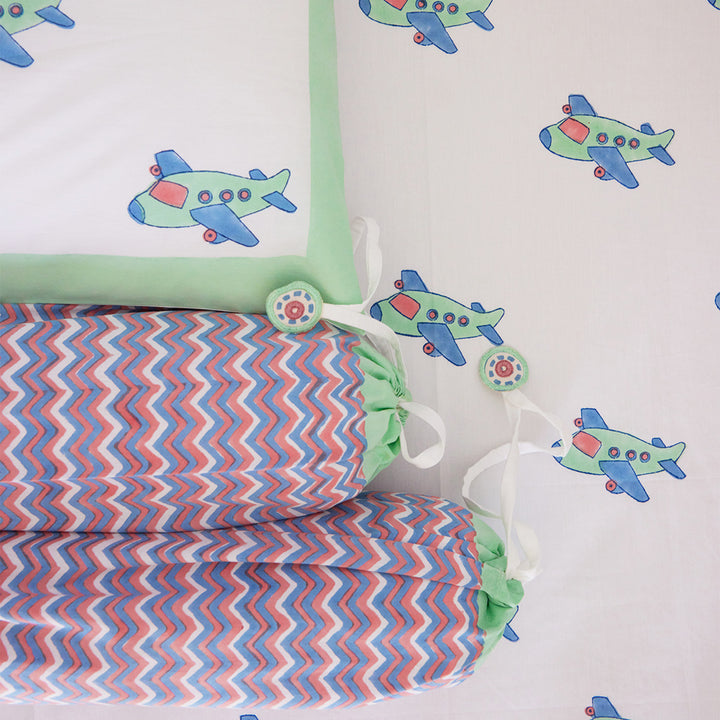 Flying Machine Hand Block Printed Baby Bedding Cot Set
