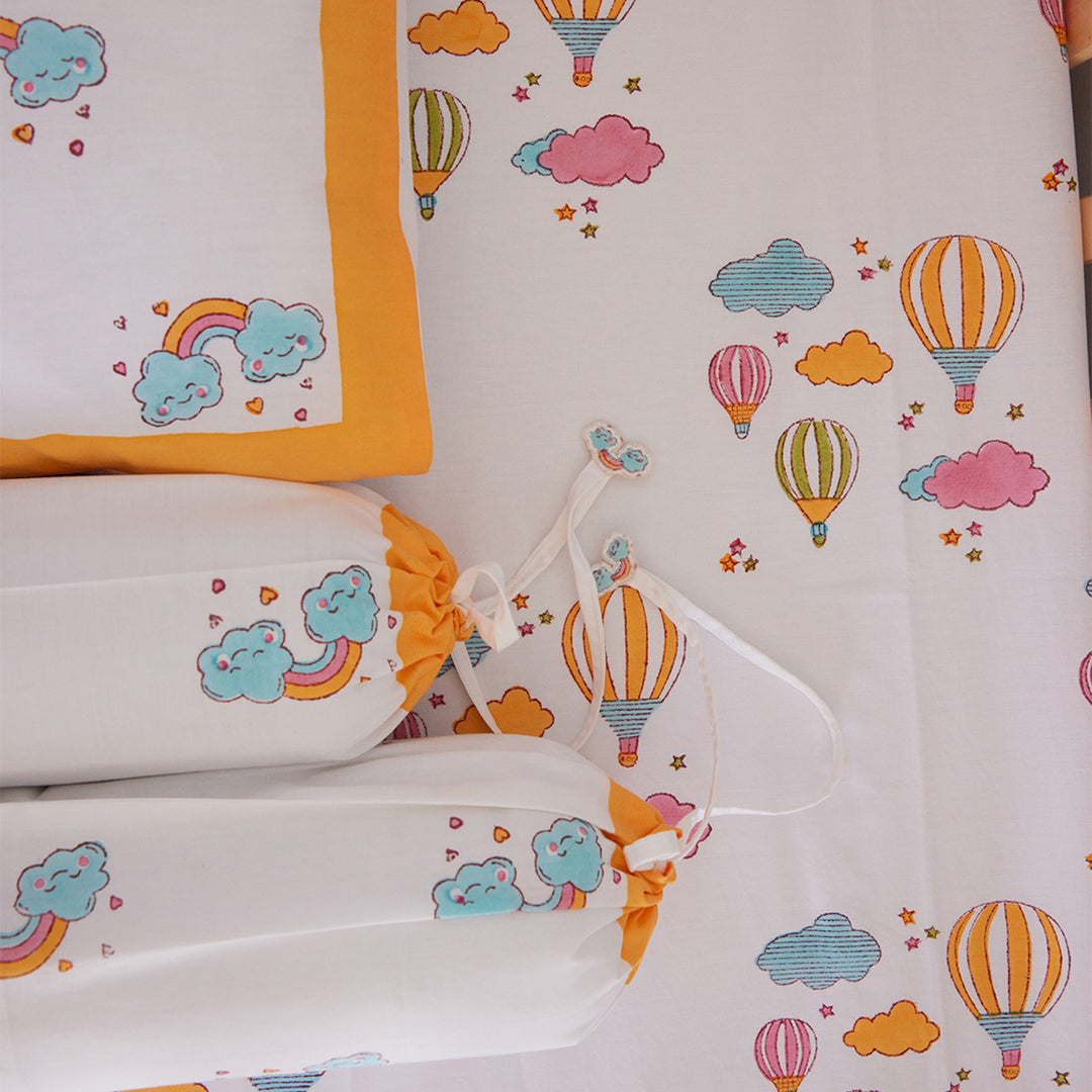 Hot Air Balloon Hand Block Printed Baby Bedding Cot Set