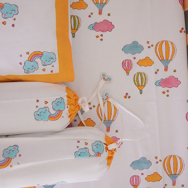 Hot Air Balloon Hand Block Printed Baby Bedding Cot Set