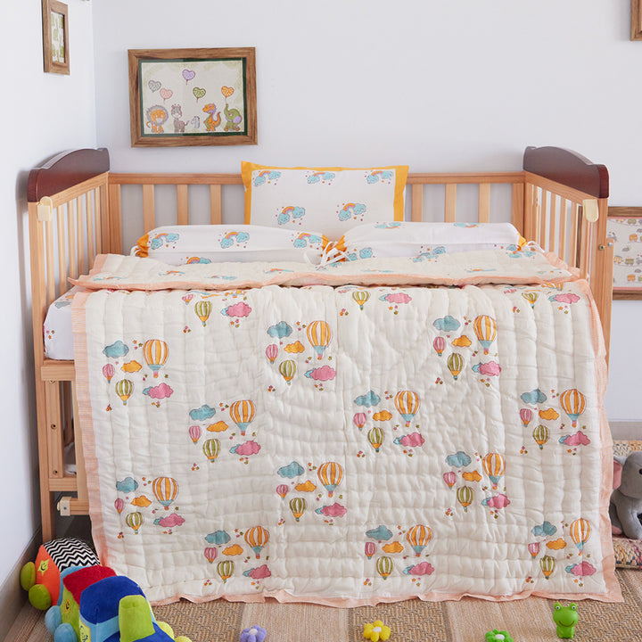 Hot Air Balloon Hand Block Printed Baby Quilt
