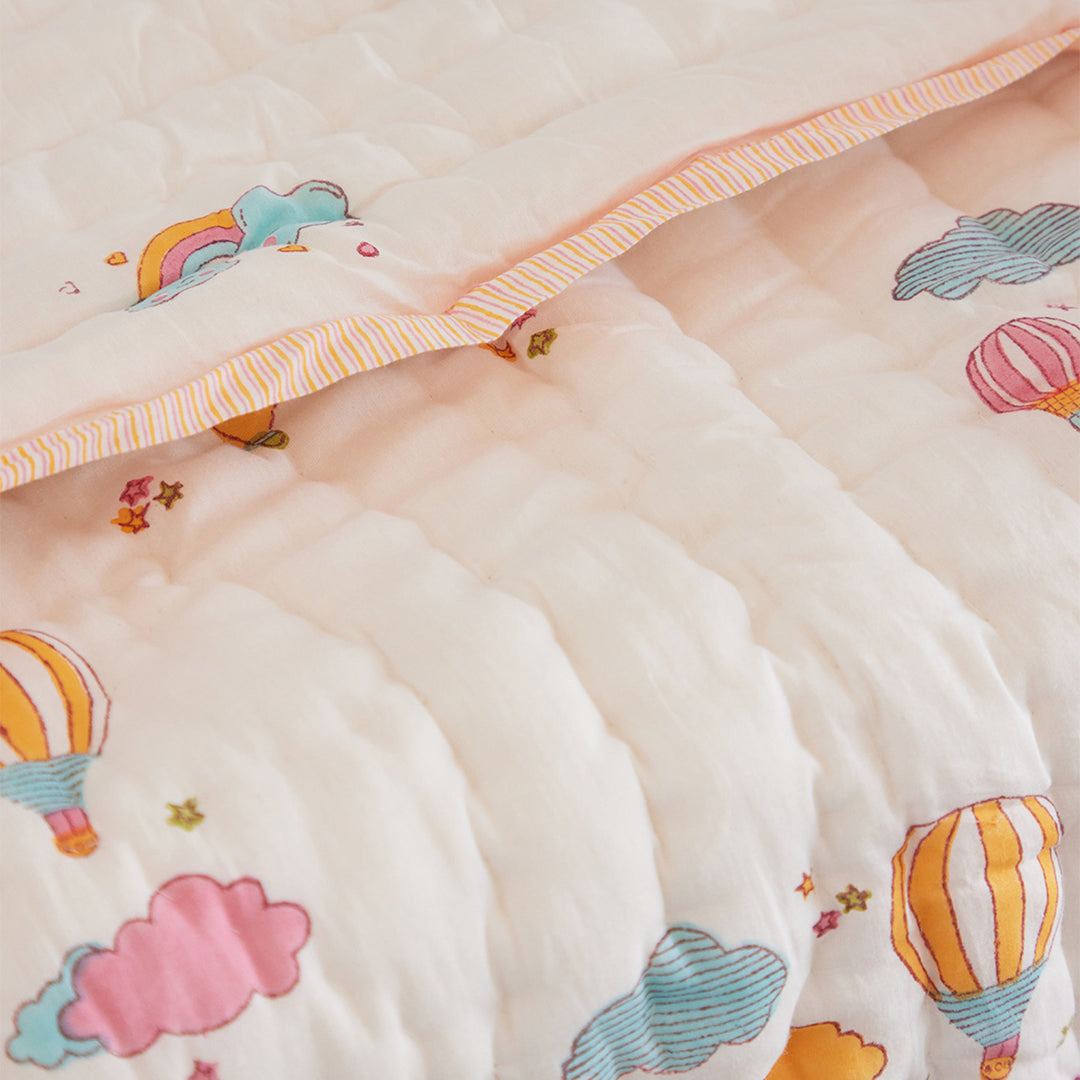 Hot Air Balloon Hand Block Printed Baby Quilt
