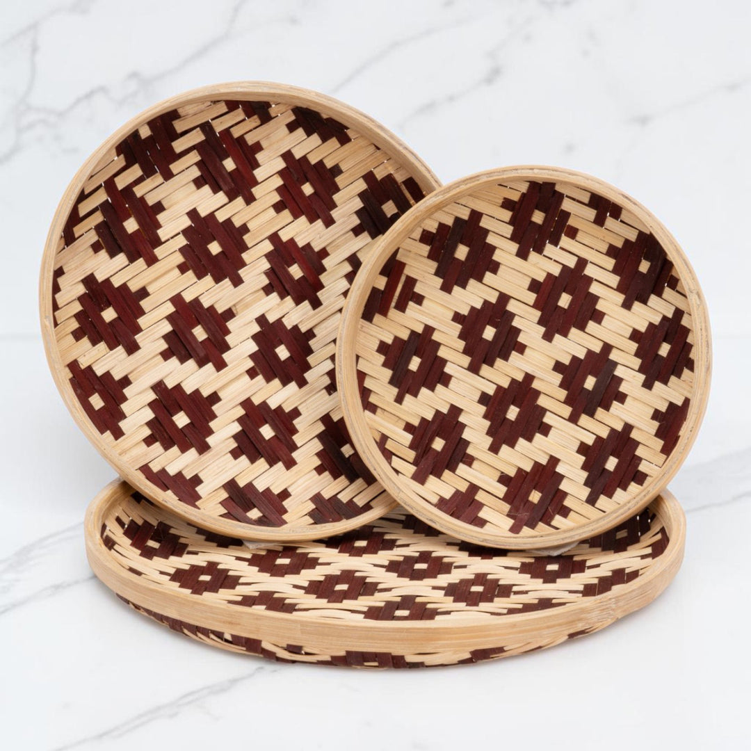 Set of 3 | "Elda" Handcrafted Woven Bamboo Wall Plate With Lacquered Finish For Festive Decor