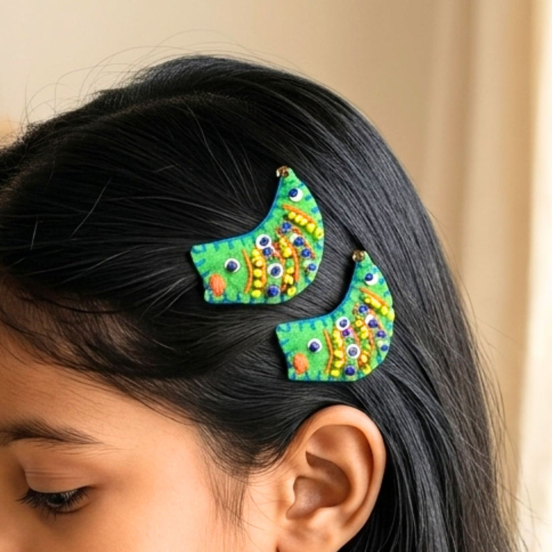 Handmade Parrot Green Little Birdie Hair Clips | Set of 2