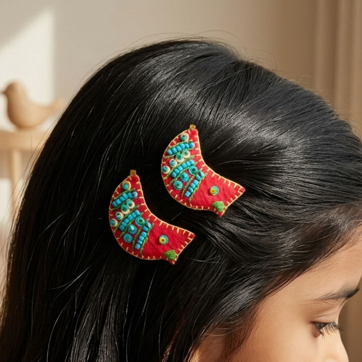 Handmade Red Little Birdie Hair Clips | Set of 2