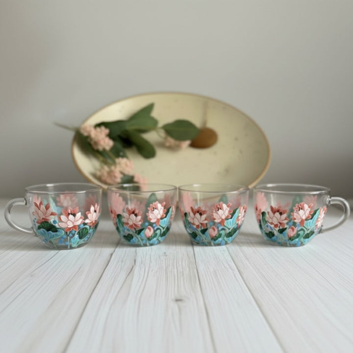 Hand-Painted Lotus Dreams Glass Tea Cups