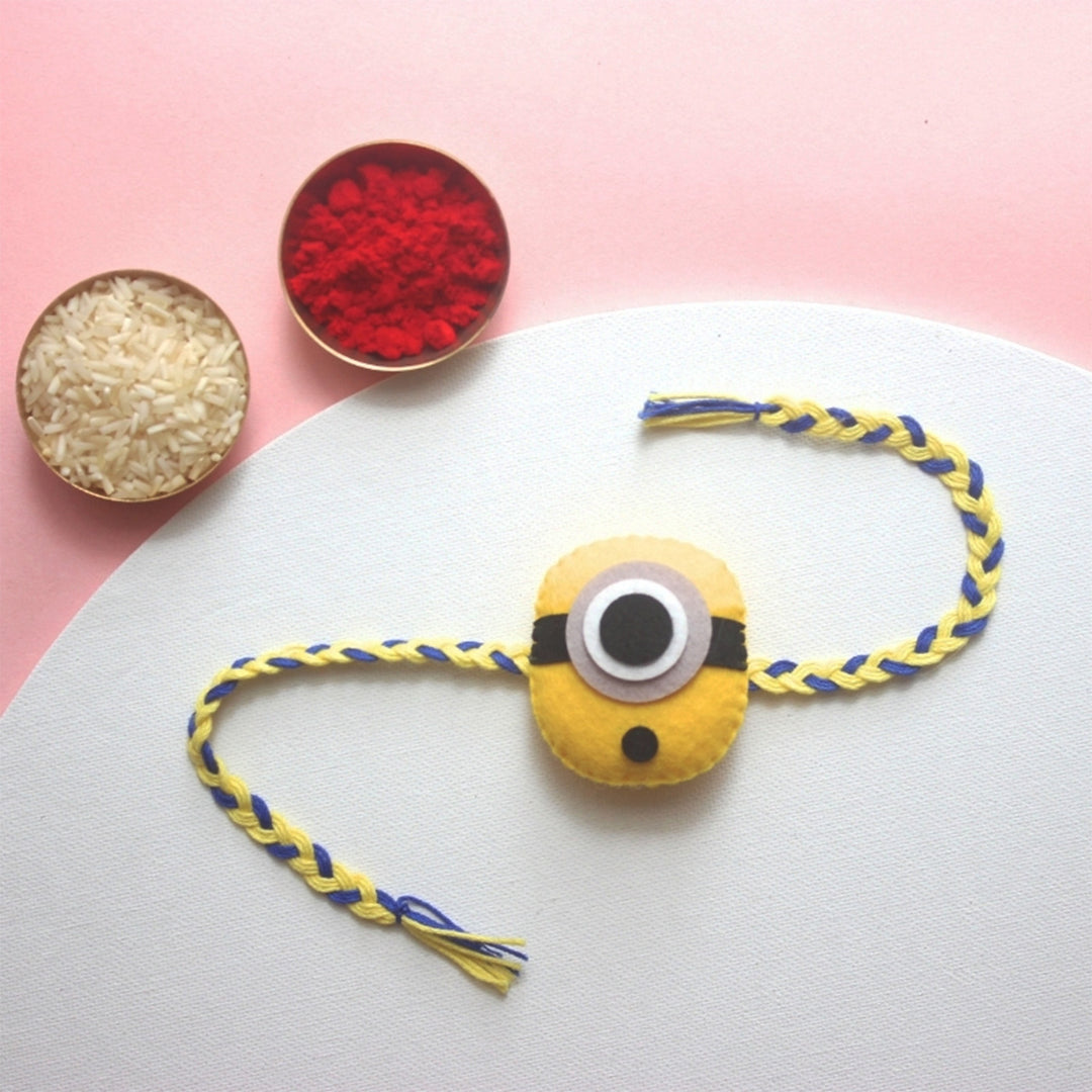 Soft Handmade Minion Felt Rakhi With Roli Chawal for Kids