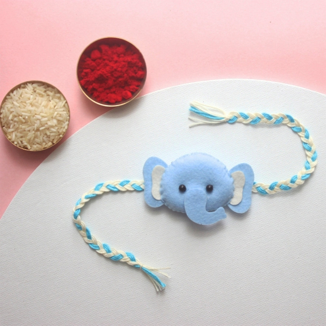 Soft Handmade Blue Elephant Felt Rakhi With Roli Chawal for Kids