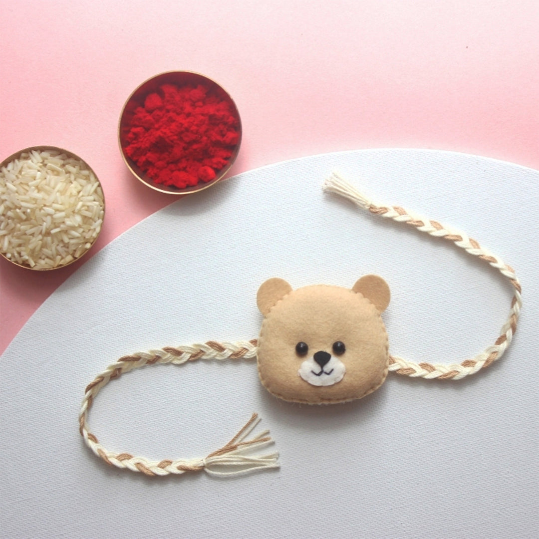 Soft Handmade Teddy Bear Felt Rakhi With Roli Chawal for Kids