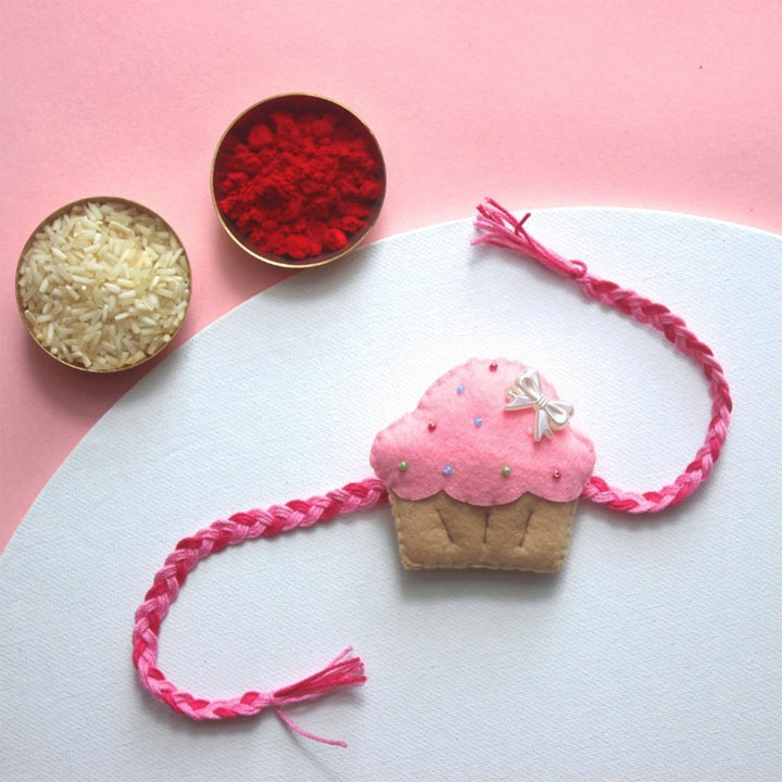 Soft Handmade Cupcake Felt Rakhi With Roli Chawal for Kids